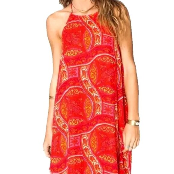 Show Me Your MuMu Katy Halter Dress Women's Multicolor Paisley Backless Boho S - Picture 1 of 9